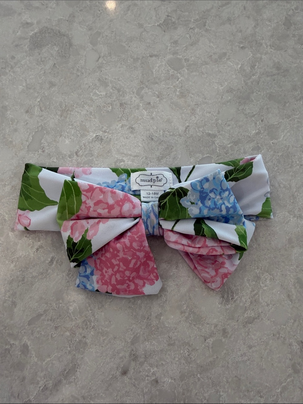 Mud Pie Hydrangea Print Bow Headband in Pink, Blue and Green